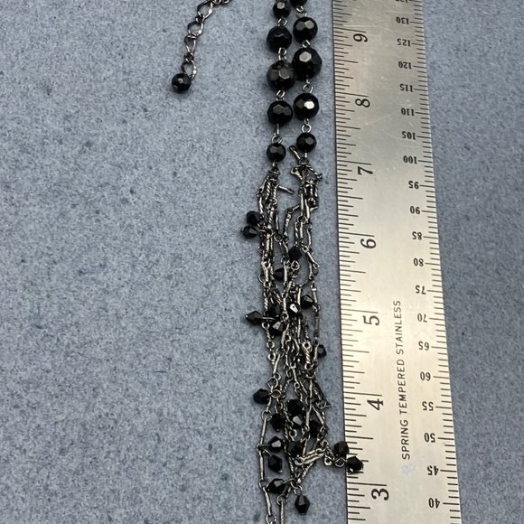 Long Multistrand Necklace As Is Gunmetal Silver Black Faceted Beads Dangles - Picture 10 of 10